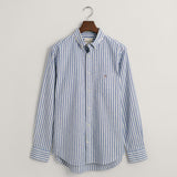 Gant Regular Fit Striped Cotton Linen Shirt in Rich Blue