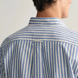 Gant Regular Fit Striped Cotton Linen Shirt in Rich Blue