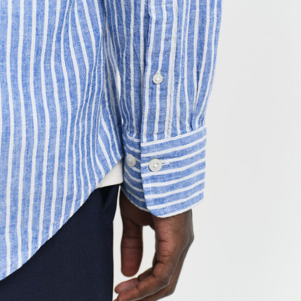 GANT Reg Cotton Linen Bold Stripe Shirt Camicia Uomo - Blu Ricco, Cotone E Lino - 6