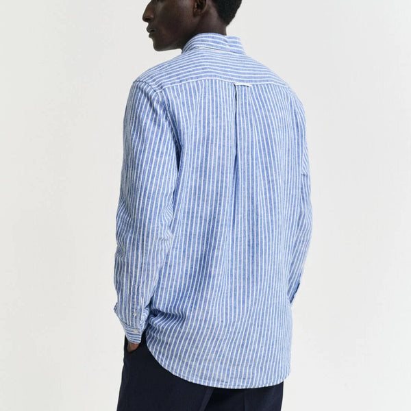 GANT Regular Fit Striped Cotton Linen Shirt in Rich Blue