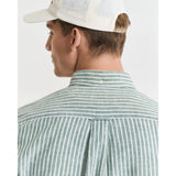 Gant Regular Fit Striped Cotton Linen Shirt In Woody Green