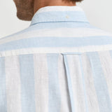 GANT Regular Fit Striped Cotton Linen Short Sleeve Shirt in Fresh Blue