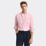 GANT Regular Fit Striped Linen Shirt In Geranium Pink
