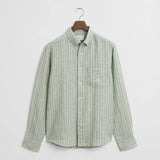 GANT Regular Fit Striped Linen Shirt In Kalamata Green