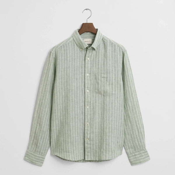GANT Regular Fit Striped Linen Shirt In Kalamata Green