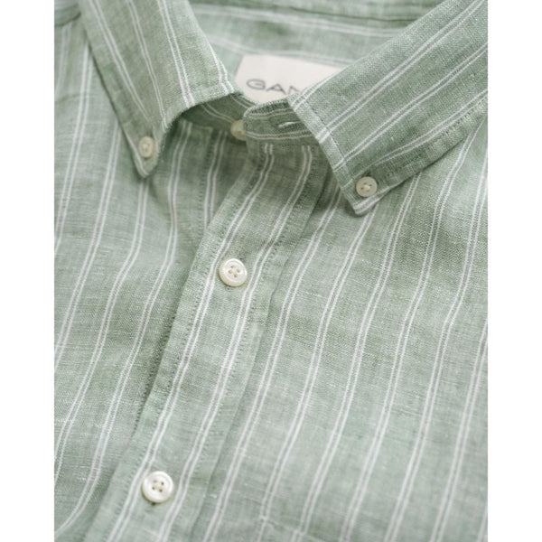 GANT Regular Fit Striped Linen Shirt In Kalamata Green