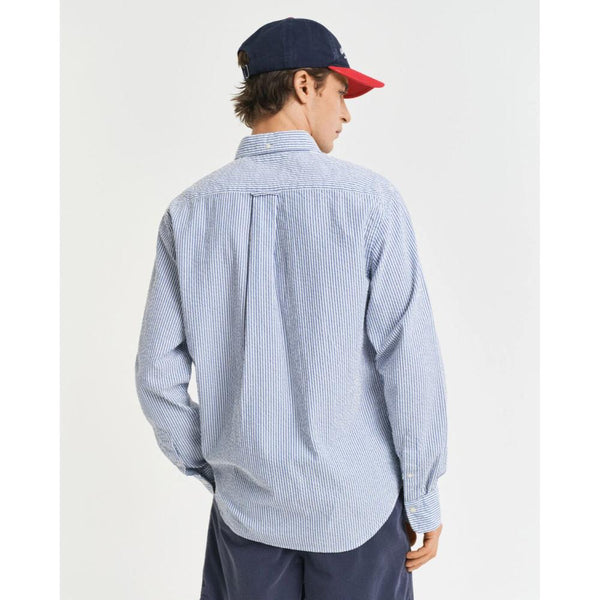 GANT Regular Fit Striped Seersucker Shirt In Rich Blue