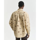 Gant Relaxed Fit Embroidered Twill Shirt In Oak Beige