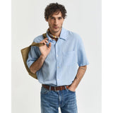 GANT Relaxed Fit Textured Short Sleeve Shirt In Capri Blue
