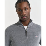 Gant Ribbed Cotton Merino Wool Half-Zip Sweater In Dark Grey Melange