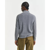 Gant Ribbed Cotton Merino Wool Half-Zip Sweater In Dark Grey Melange
