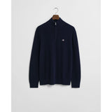 Gant Ribbed Cotton Merino Wool Half-Zip Sweater In Evening Blue