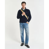 Gant Ribbed Cotton Merino Wool Half-Zip Sweater In Evening Blue