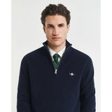 Gant Ribbed Cotton Merino Wool Half-Zip Sweater In Evening Blue