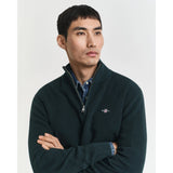 Gant Ribbed Cotton Merino Wool Half-Zip Sweater In Tartan Green