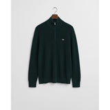 Gant Ribbed Cotton Merino Wool Half-Zip Sweater In Tartan Green