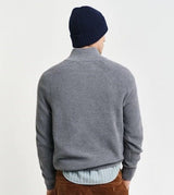 GANT  Ribbed Cotton Wool Half-Zip Sweater in Dark Grey