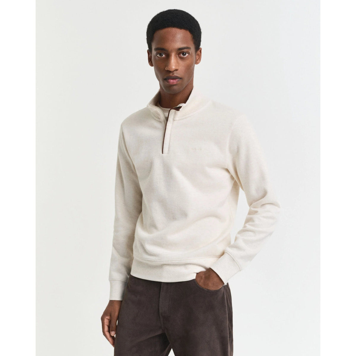 GANT Sacker Rib Half-Zip Sweatshirt In Jeansblue Melange