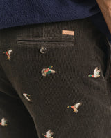 Gant Straight Fit Embroidered Corduroy Pants In Dark Moss Green
