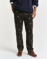 Gant Straight Fit Embroidered Corduroy Pants In Dark Moss Green
