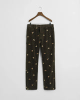 Gant Straight Fit Embroidered Corduroy Pants In Dark Moss Green