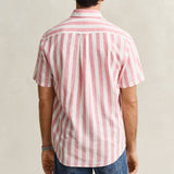 GANT Striped Linen Blend Short Sleeve Shirt In Rose Pink