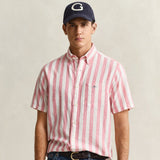 GANT Striped Linen Blend Short Sleeve Shirt In Rose Pink