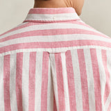GANT Striped Linen Blend Short Sleeve Shirt In Rose Pink