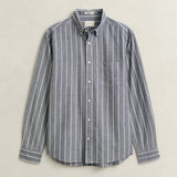 GANT Striped Mélange Poplin Shirt In Dark Indigo Melange