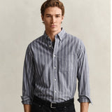 GANT Striped Mélange Poplin Shirt In Dark Indigo Melange