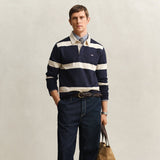 GANT Stripped Rugger Regular Polo Shirt In Evening Blue