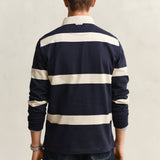 GANT Stripped Rugger Regular Polo Shirt In Evening Blue