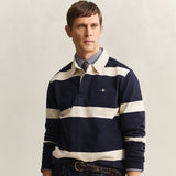 GANT Stripped Rugger Regular Polo Shirt In Evening Blue