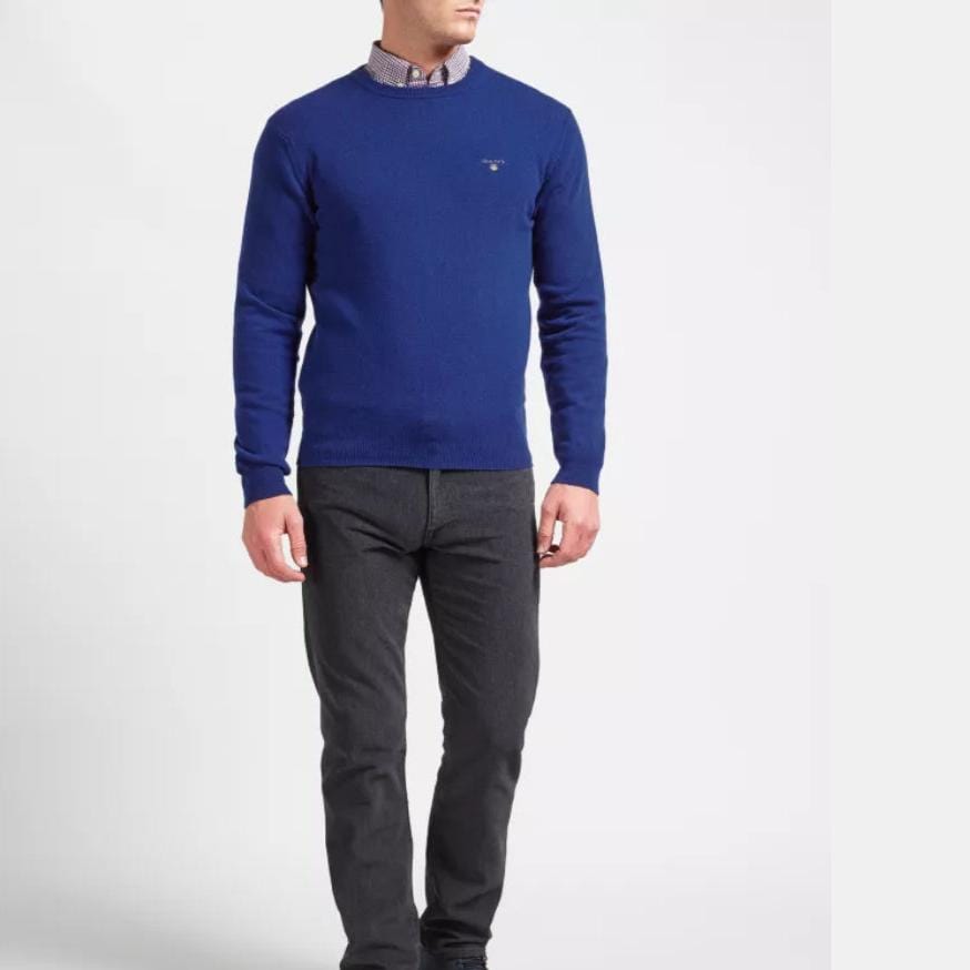Superfine Lambswool Crew Neck Sweater Evening Blue