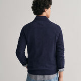 GANT Superfine Lambswool Half Zip Cardigan In Dark Navy Melange