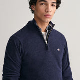 GANT Superfine Lambswool Half Zip Cardigan In Dark Navy Melange