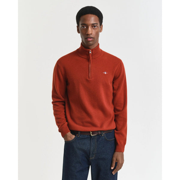 Gant Superfine Lambswool Half-Zip Sweater In Modern Rust