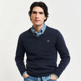 GANT  Superfine Lambswool V-Neck Sweater in Navy Melange