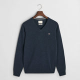 GANT  Superfine Lambswool V-Neck Sweater in Navy Melange