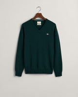 GANT  Superfine Lambswool V-Neck Sweater in Tartan Green