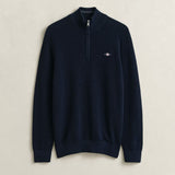 GANT Textured Cotton Half-Zip Sweater In Evening Blue