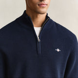 GANT Textured Cotton Half-Zip Sweater In Evening Blue