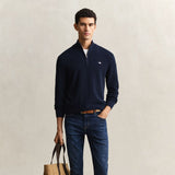 GANT Textured Cotton Half-Zip Sweater In Evening Blue