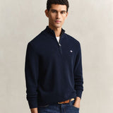 GANT Textured Cotton Half-Zip Sweater In Evening Blue
