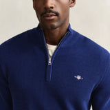 GANT Textured Cotton Half-Zip Sweater In Rich Navy