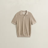 GANT Textured Cotton Polo Sweater In Oat Melange