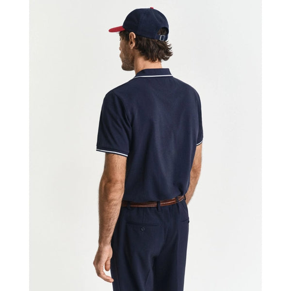 GANT Tipped Piqué Polo Shirt In Evening Blue