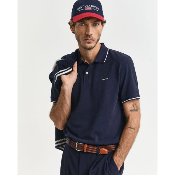 GANT Tipped Piqué Polo Shirt In Evening Blue