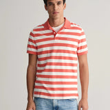 GANT Wide Striped Piqué Polo Shirt in Sunset Pink