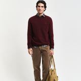 GANT Wool Blend Crew Neck Sweater In Burgundy